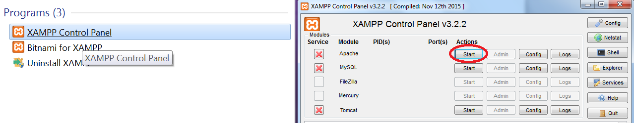 Pokretanje sistema XAMPP i veb-servera Apache